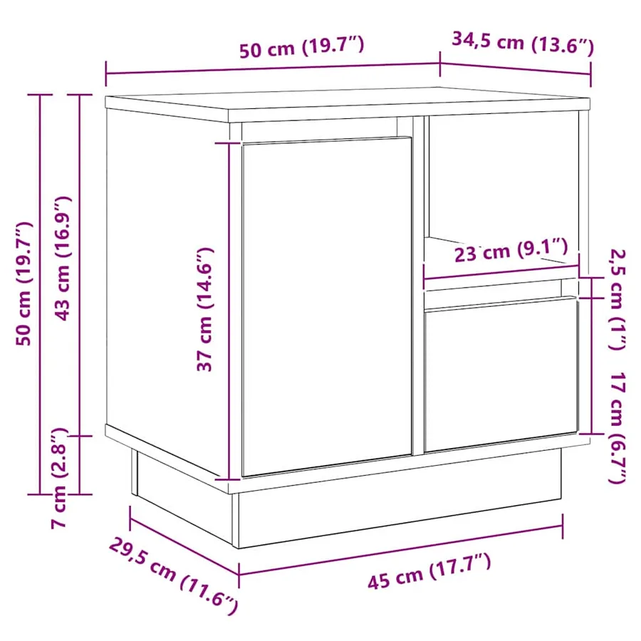 Cabinet de chevet avec tiroir Bois ancien 50 x 34,5 x 50 cm. - 17