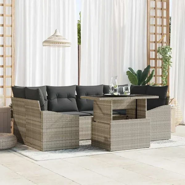 Ensemble de canapé de jardin 7 pcs Gris clair polyrotin