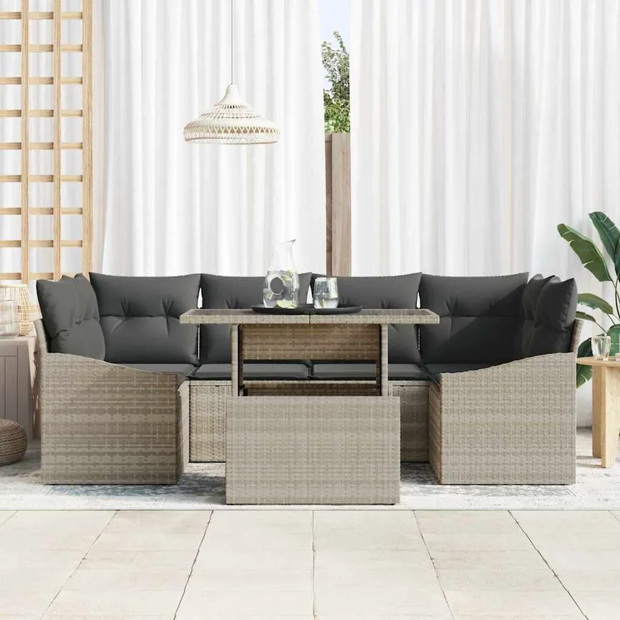 Ensemble de canapé de jardin 7 pcs Gris clair polyrotin - 3