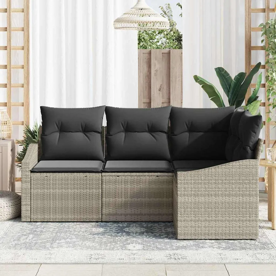Ensemble de Canapés avec coussin 4 pcs Gris clair polyrotin - 3