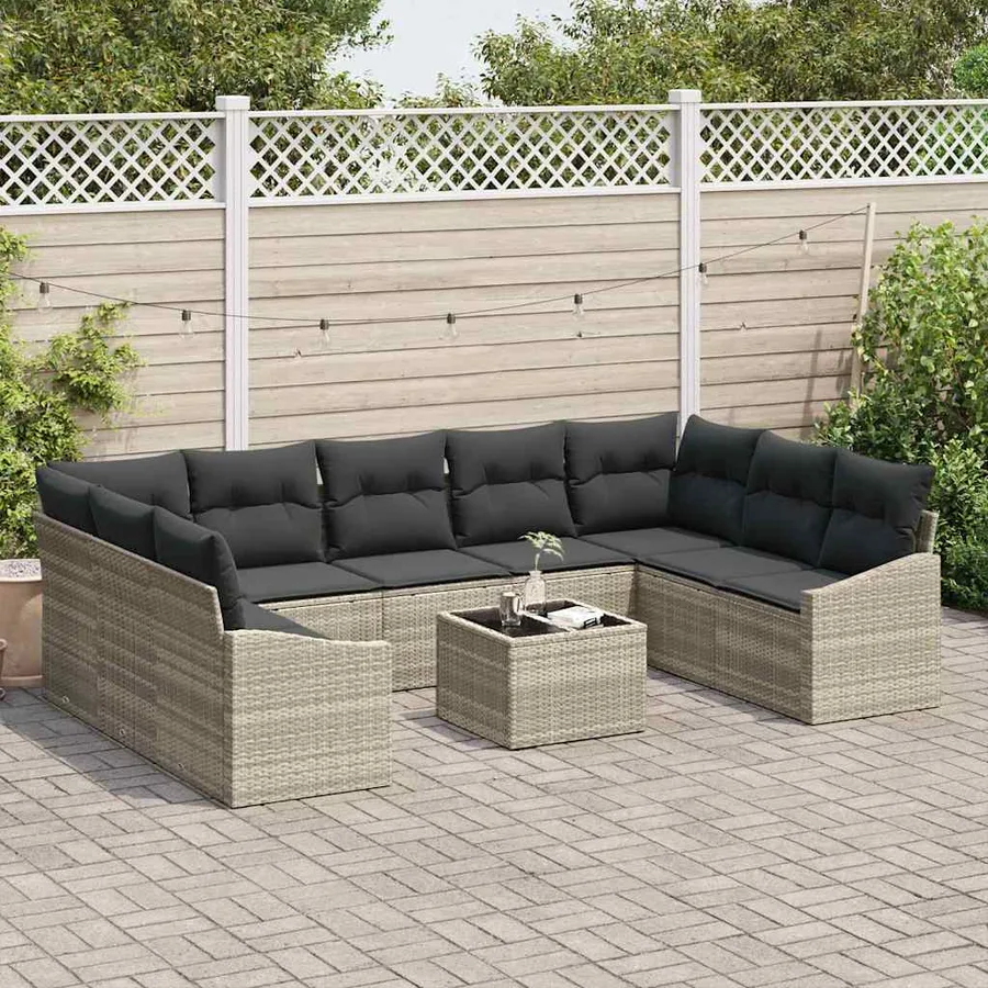 Ensemble de Canapés avec coussin 10 pcs Gris clair polyrotin - 3