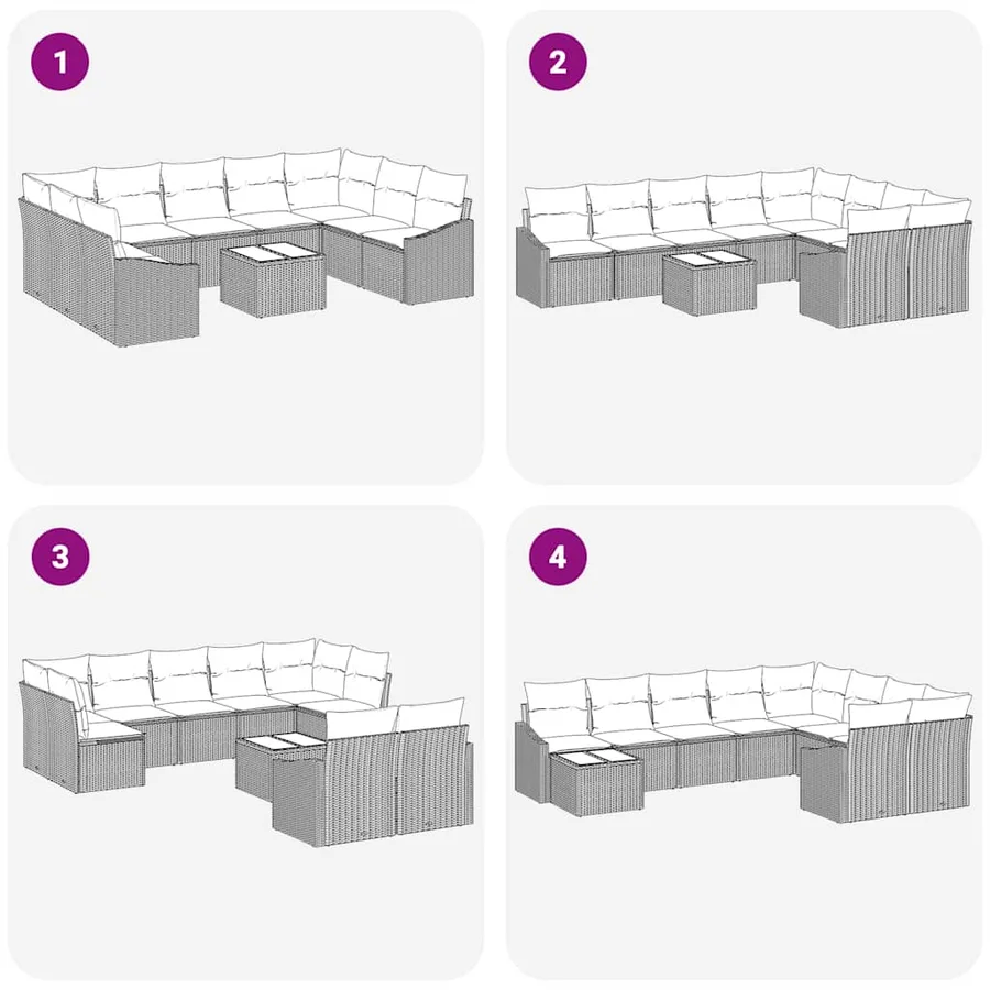 Ensemble de Canapés avec coussin 10 pcs Gris clair polyrotin - 8