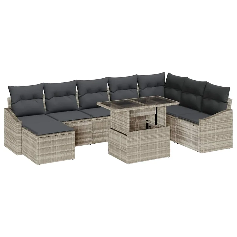 Ensemble de Canapés avec coussin 9 pcs Gris clair polyrotin - 2