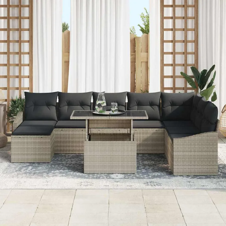 Ensemble de Canapés avec coussin 9 pcs Gris clair polyrotin - 3
