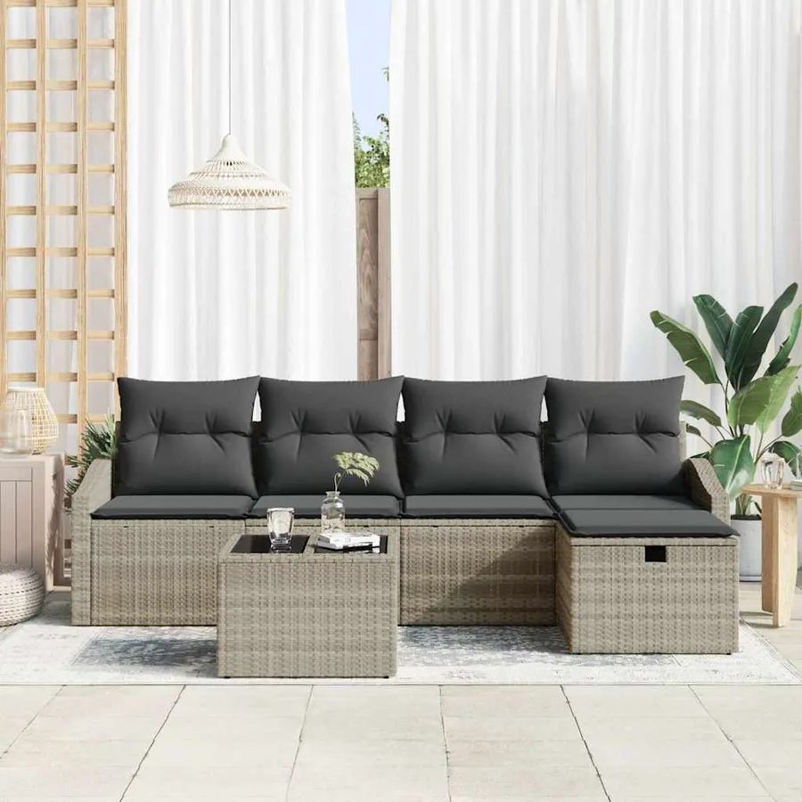 Ensemble de Canapés avec coussin Gris clair polyrotin - 3