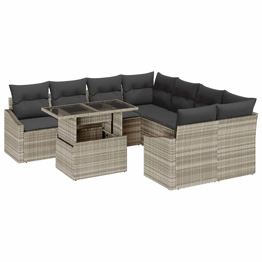 Ensemble de canapé de jardin 9 pcs Gris clair polyrotin - 2