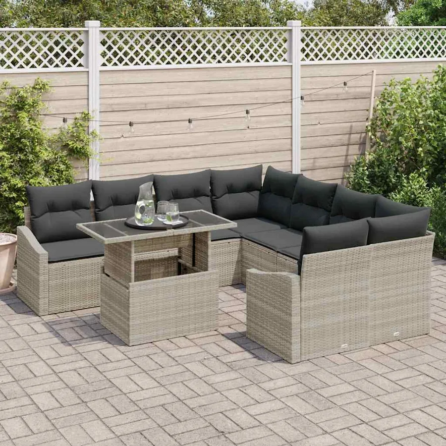 Ensemble de canapé de jardin 9 pcs Gris clair polyrotin - 3
