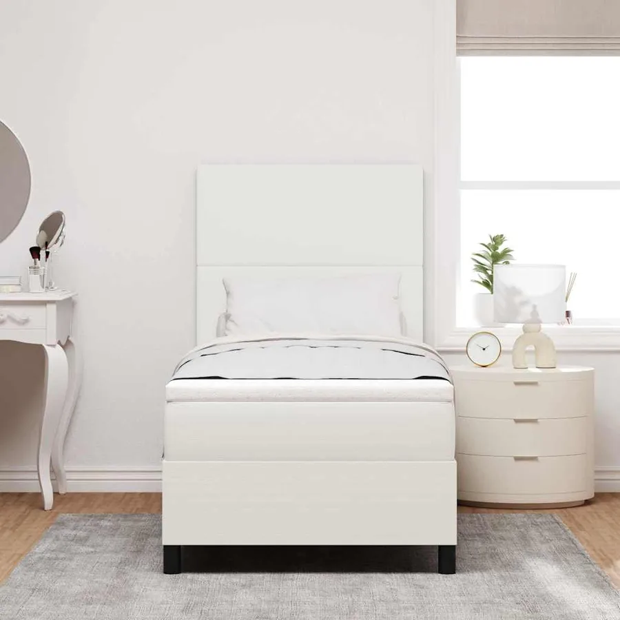 Lit à ressorts avec tête de lit Crème et Blanc 100 x 200 cm - 4