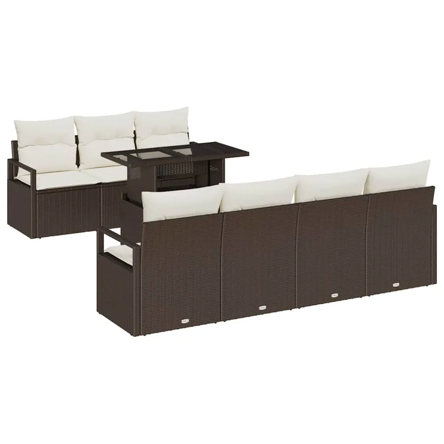 Ensemble de canapé de jardin 8 pcs Marron et Crème polyrotin - 2