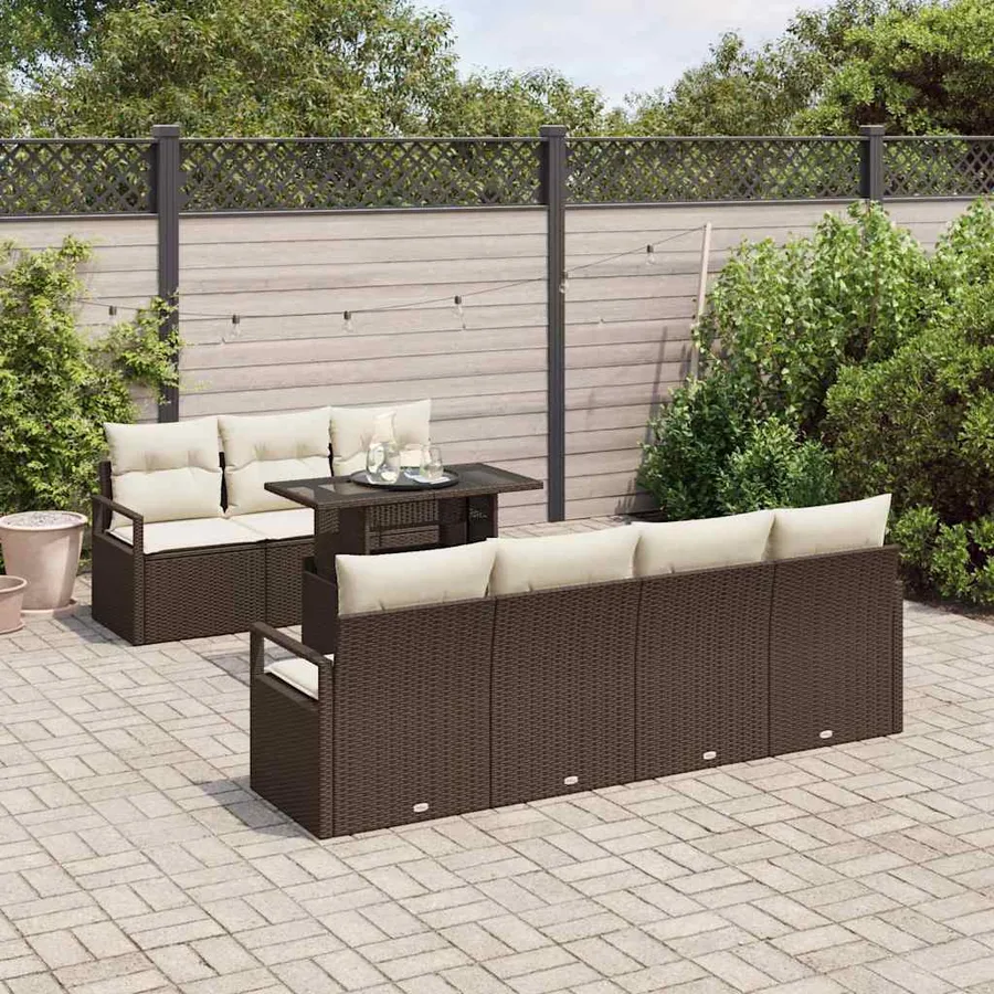 Ensemble de canapé de jardin 8 pcs Marron et Crème polyrotin - 3