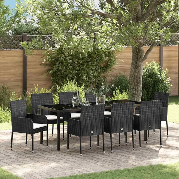 Ensemble de salle à manger pour jardin 9 pcs Noir polyrotin