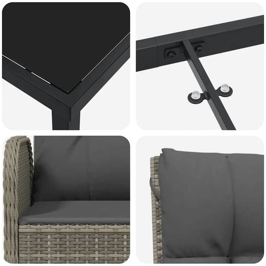 Ensemble de salle à manger pour jardin 7 pcs Gris polyrotin - 9
