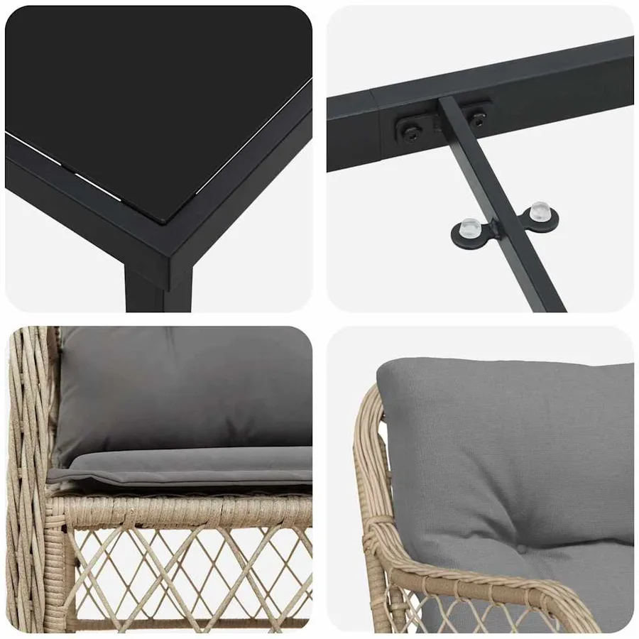 Ensemble de salle à manger pour jardin 5 pcs Beige polyrotin - 9