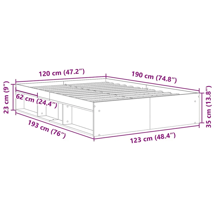 Cadre de lit sans matelas chêne sonoma 120x190 cm - 10