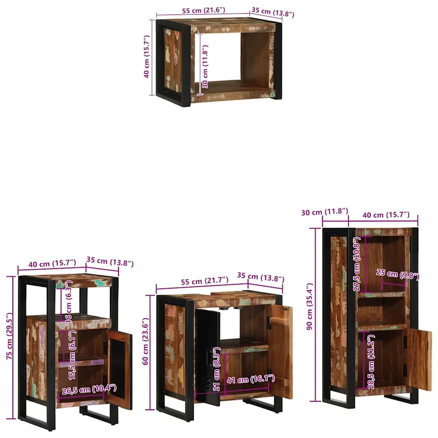 Ensemble de mobilier de salle de bain 4 pcs Bois Recyclé Solide - 14