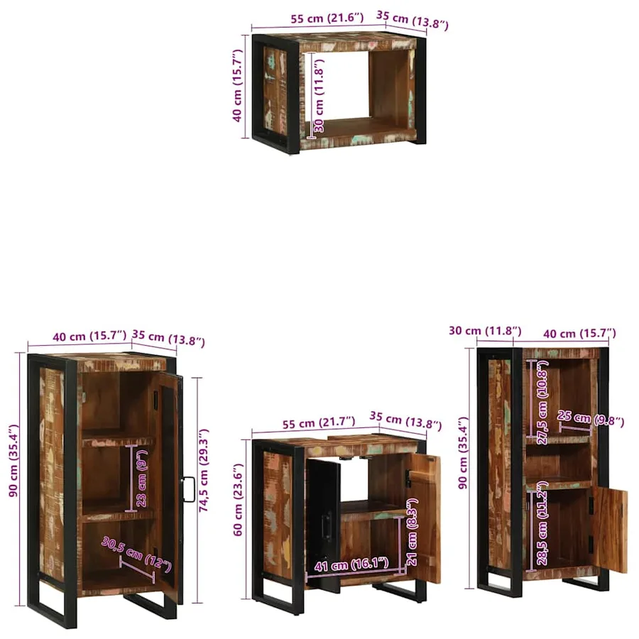 Ensemble de mobilier de salle de bain 4 pcs Bois Recyclé Solide - 15