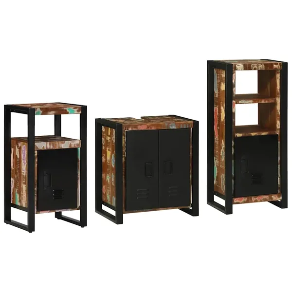 Ensemble de mobilier de salle de bain 3 pcs Bois Recyclé Solide
