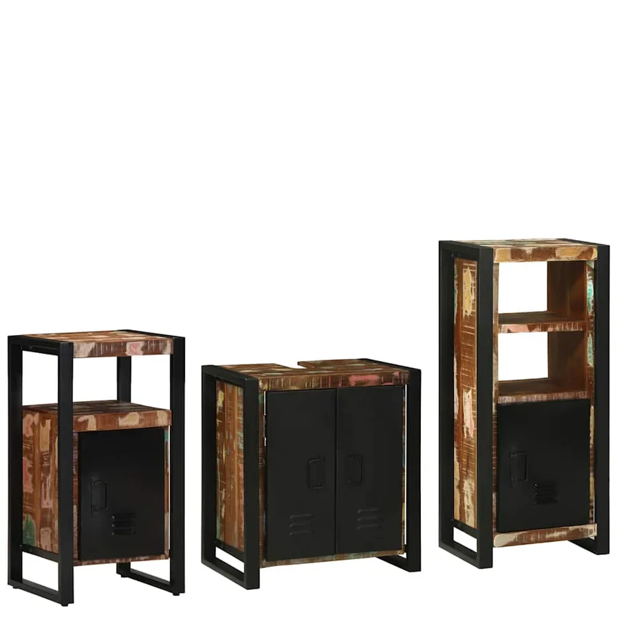 Ensemble de mobilier de salle de bain 3 pcs Bois Recyclé Solide - 2