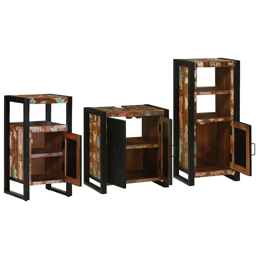 Ensemble de mobilier de salle de bain 3 pcs Bois Recyclé Solide - 4