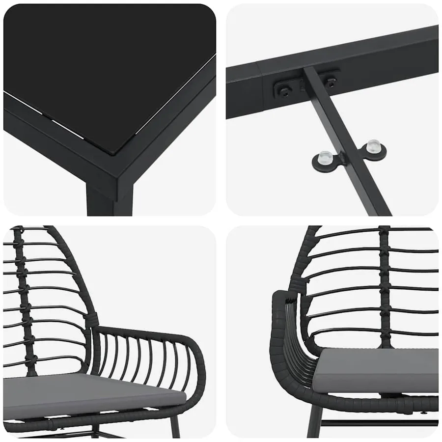 Ensemble de salle à manger pour jardin 9 pcs Noir polyrotin - 9
