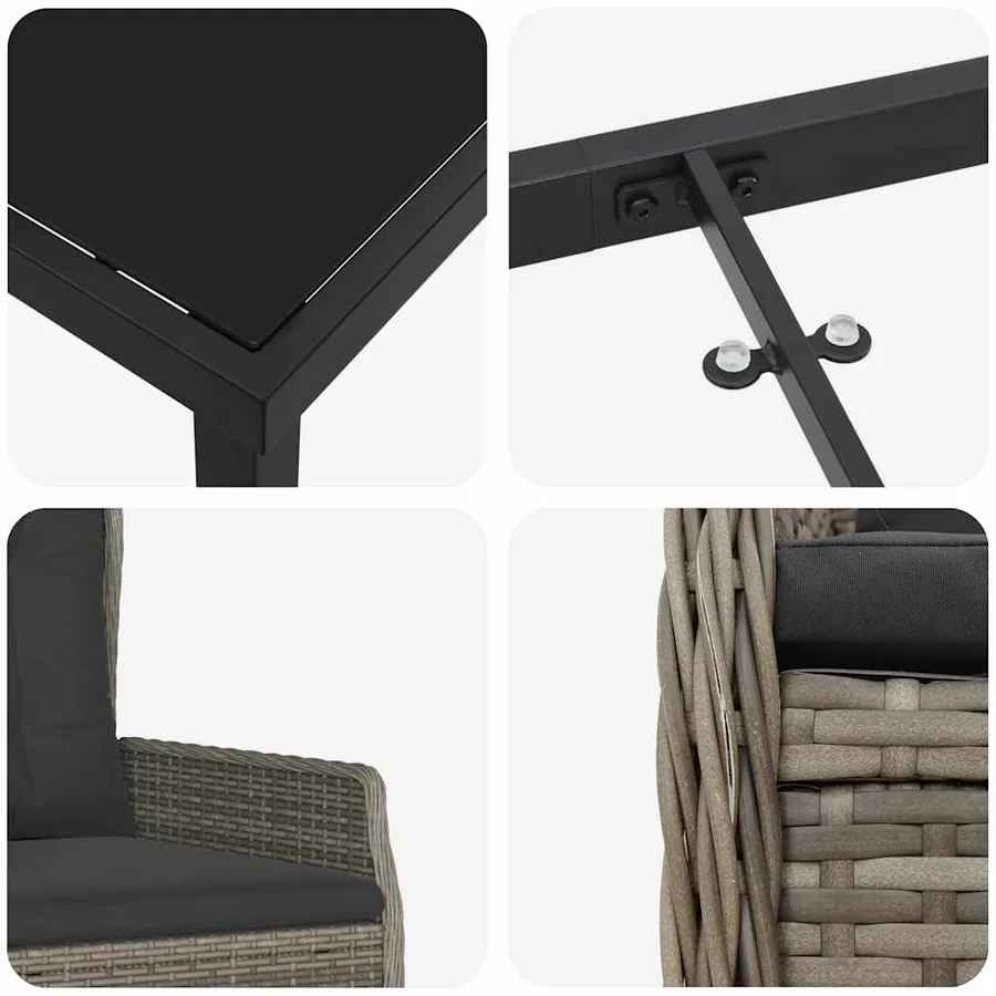 Ensemble de salle à manger pour jardin 7 pcs Gris polyrotin - 9