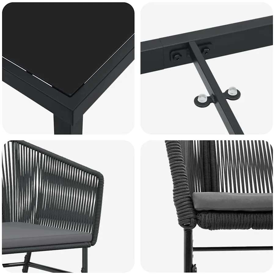 Ensemble de salle à manger pour jardin avec coussin 9 pcs Noir - 9