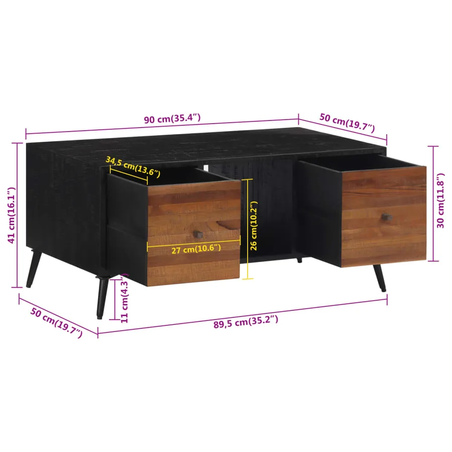 Table basse 90x50x41 cm teck de récupération massif - 9