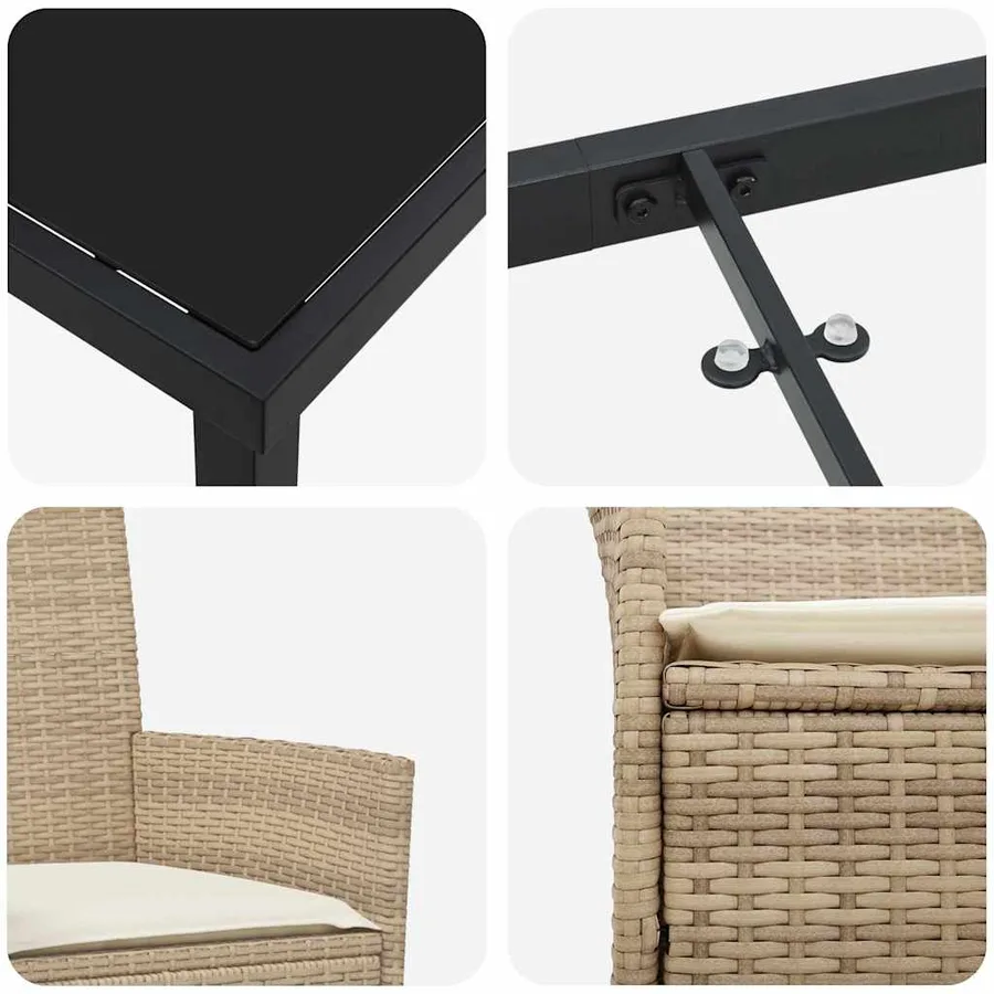 Ensemble de salle à manger pour jardin 7 pcs Beige polyrotin - 9
