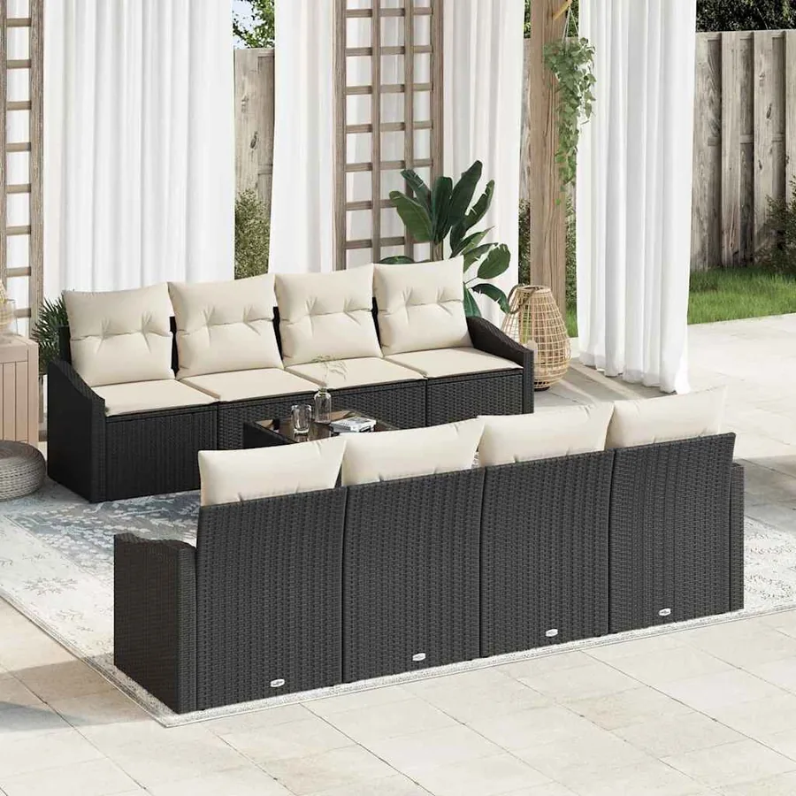 Ensemble de Canapés avec coussin 9 pcs Noir et Crème polyrotin