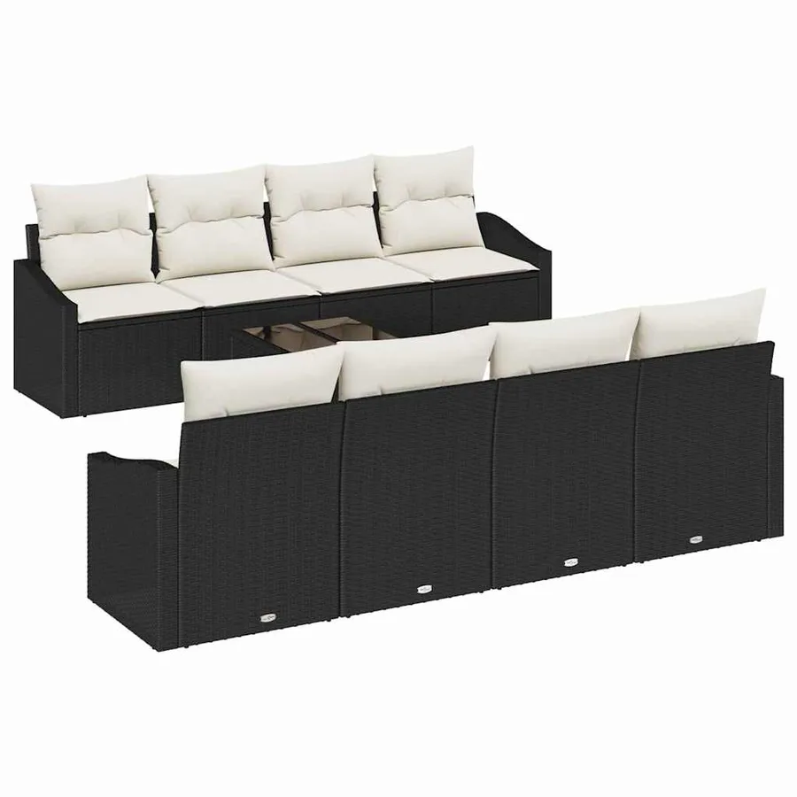 Ensemble de Canapés avec coussin 9 pcs Noir et Crème polyrotin - 2