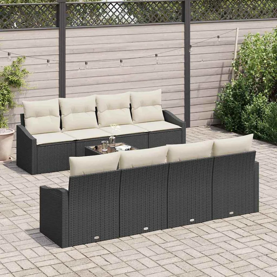 Ensemble de Canapés avec coussin 9 pcs Noir et Crème polyrotin - 3