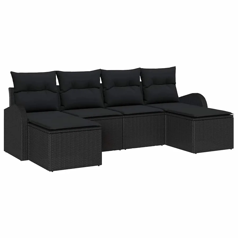 Ensemble de Canapés avec coussin 6 pcs Noir polyrotin - 2