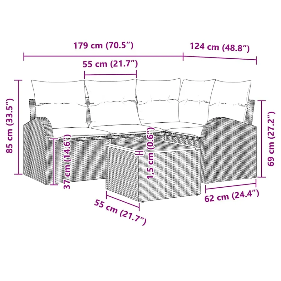 Ensemble de canapé de jardin avec stockage 5 pcs Noir polyrotin - 17