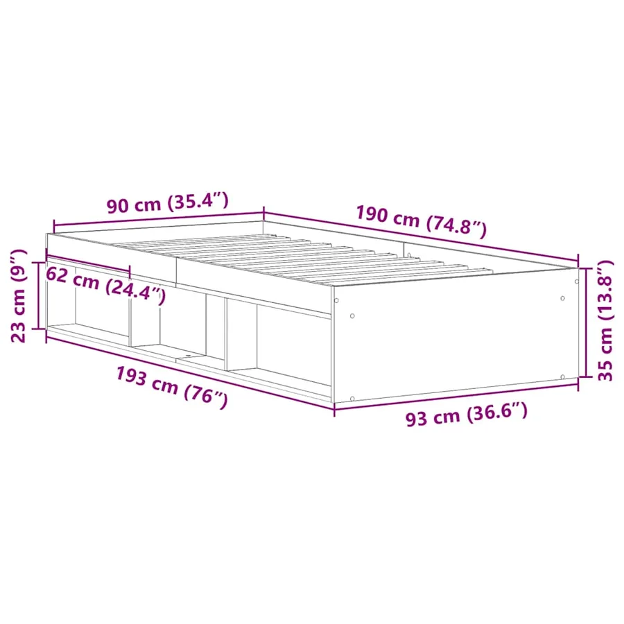 Cadre de lit sans matelas chêne fumé 90x190 cm - 10