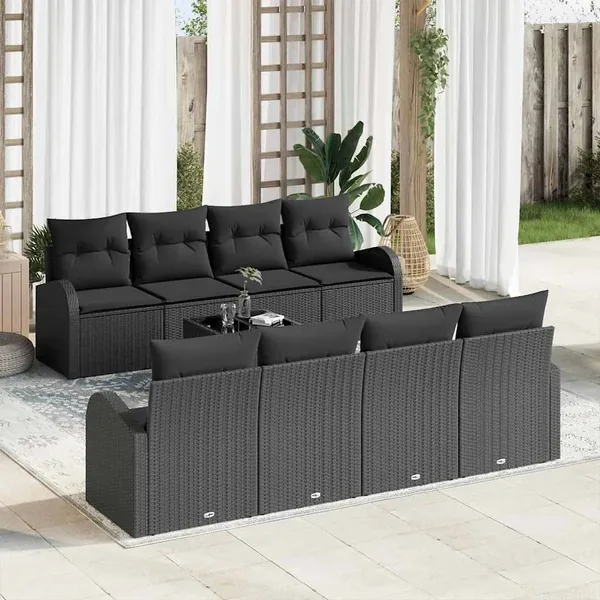 Ensemble de canapé de jardin avec stockage 9 pcs Noir polyrotin
