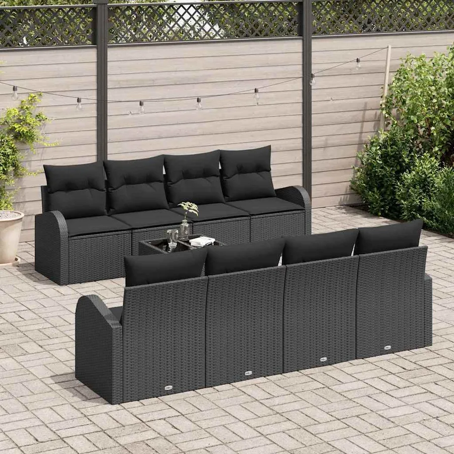 Ensemble de canapé de jardin avec stockage 9 pcs Noir polyrotin - 3
