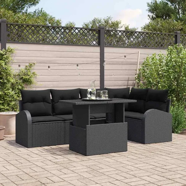 Ensemble de canapé de jardin avec coussin 6 pcs Noir Poly rotin