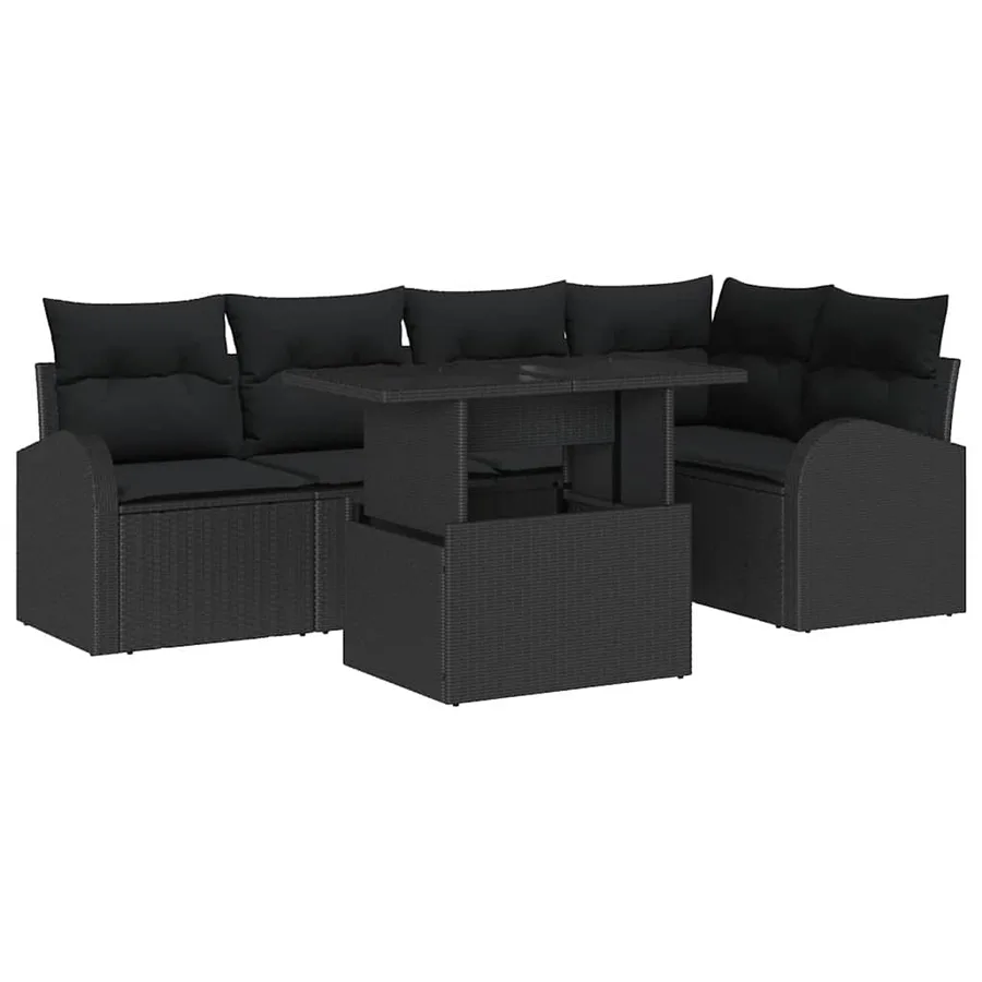 Ensemble de canapé de jardin avec coussin 6 pcs Noir Poly rotin - 2