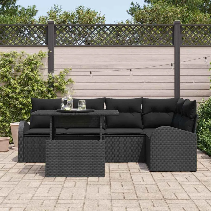 Ensemble de canapé de jardin avec coussin 6 pcs Noir Poly rotin - 3