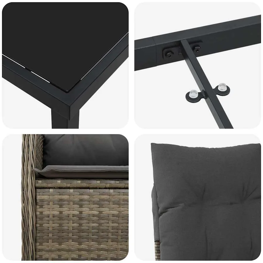 Ensemble de salle à manger pour jardin 9 pcs Gris polyrotin - 9