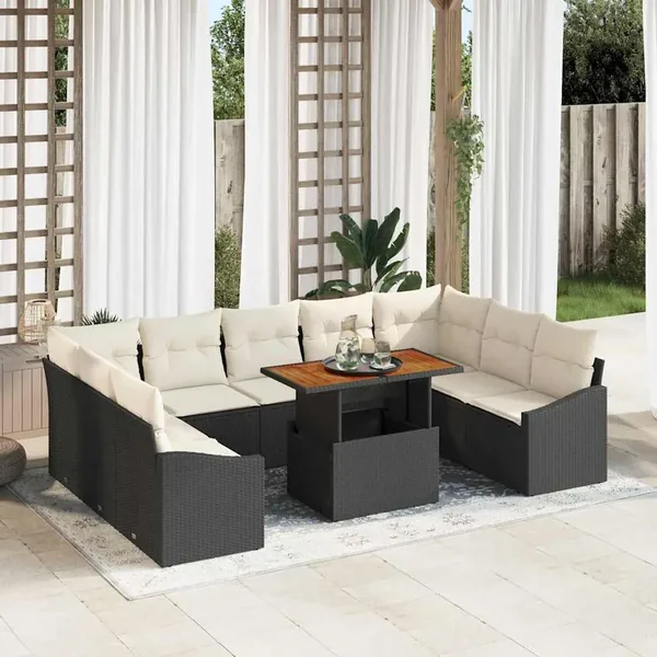 Ensemble de canapé de jardin 10 pc Noir et Crème