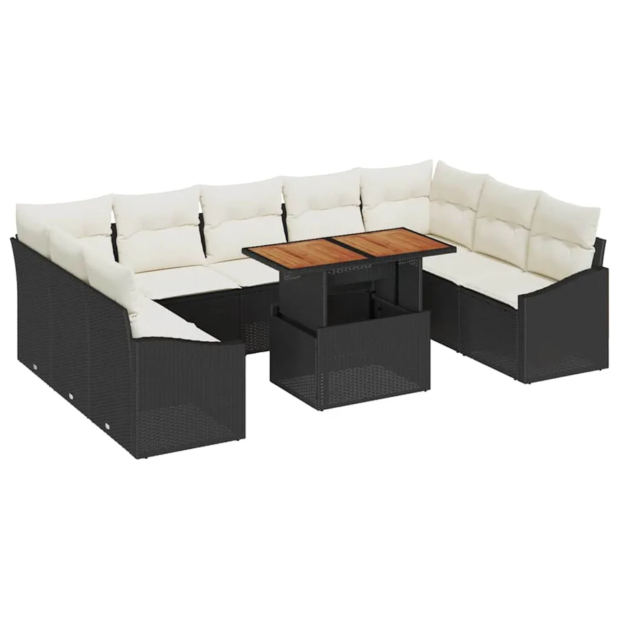 Ensemble de canapé de jardin 10 pc Noir et Crème - 2