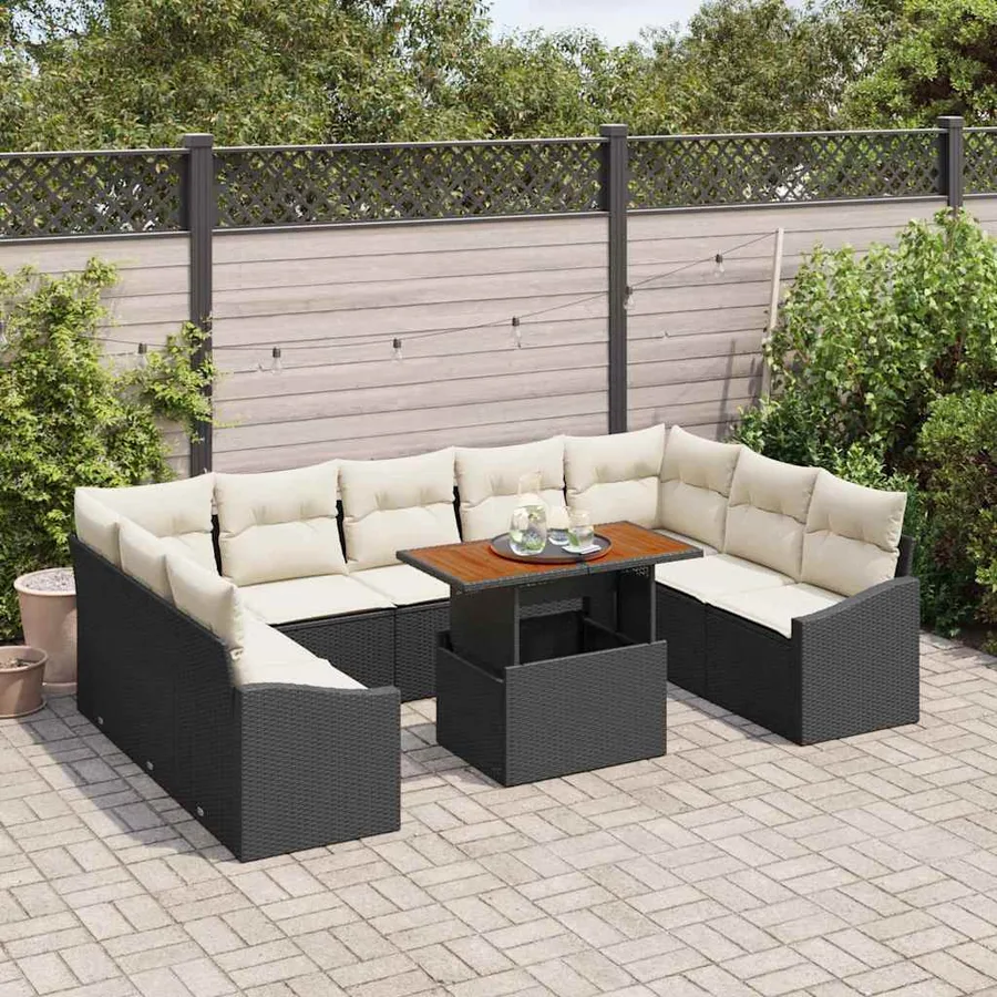 Ensemble de canapé de jardin 10 pc Noir et Crème - 3