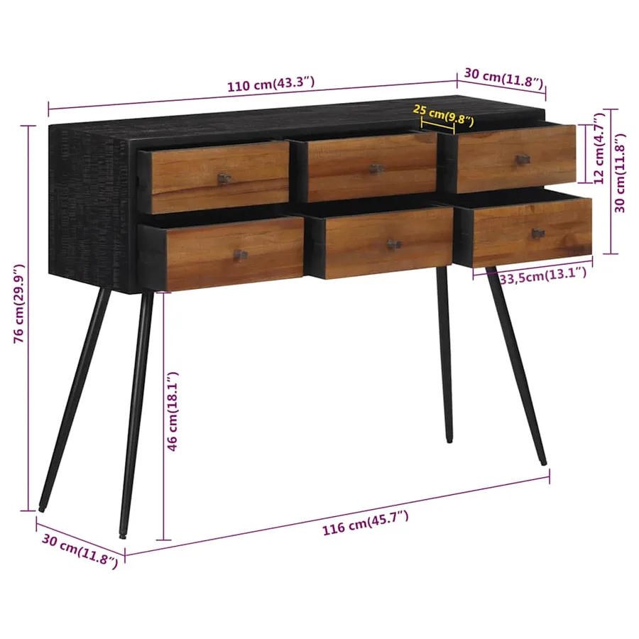 Table console avec tiroirs 116x30x76 cm teck massif récupéré - 10