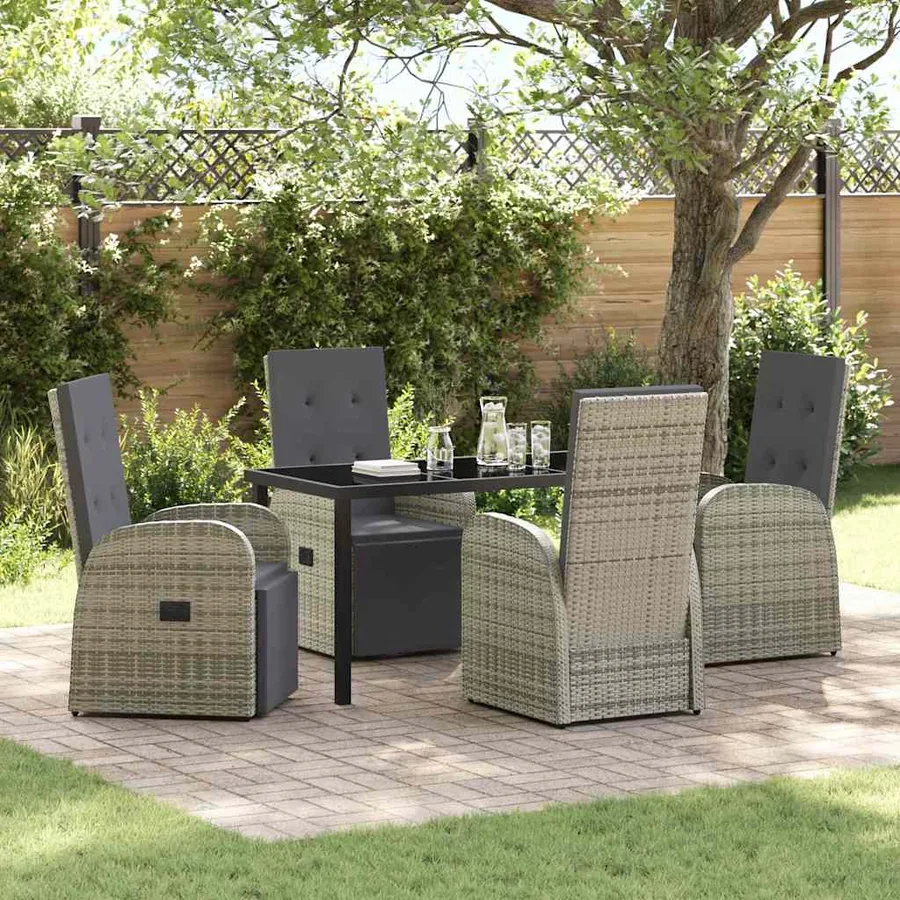 Ensemble de salle à manger pour jardin 5 pcs Gris polyrotin