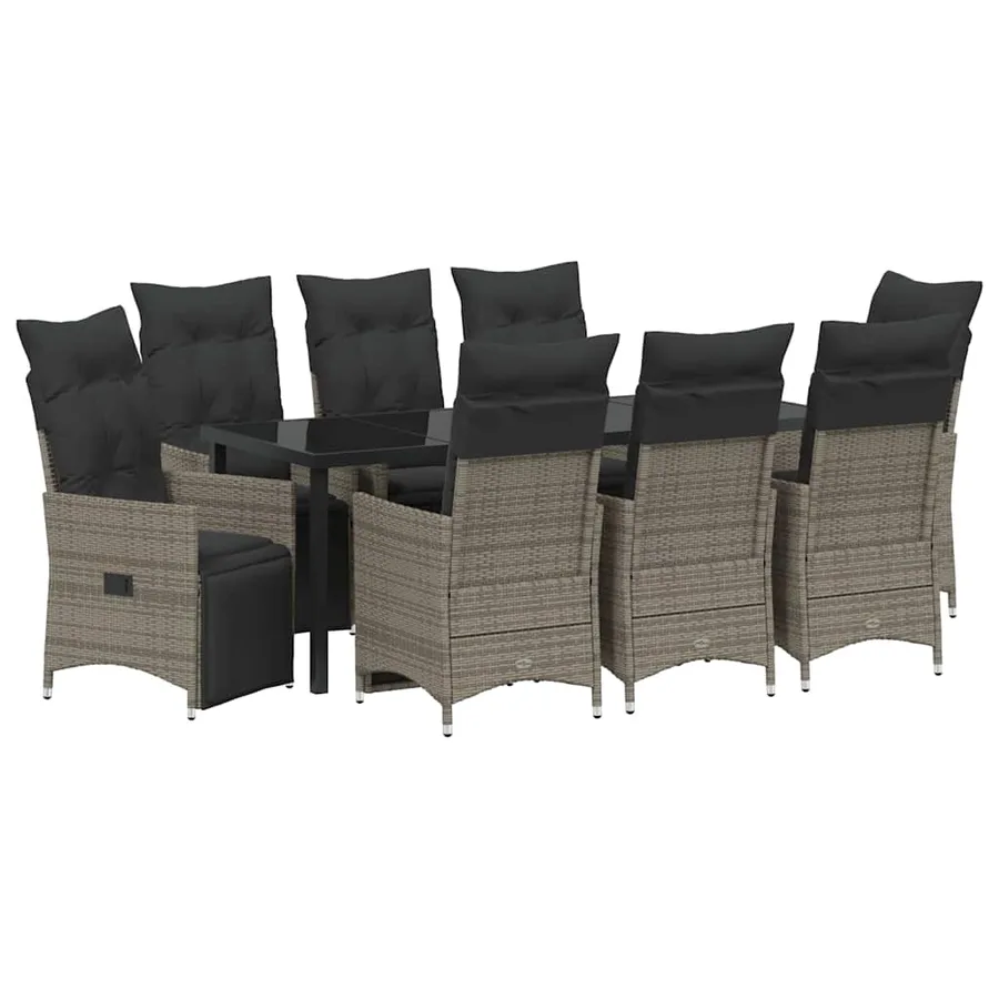 Ensemble de salle à manger pour jardin 9 pcs Gris polyrotin - 2