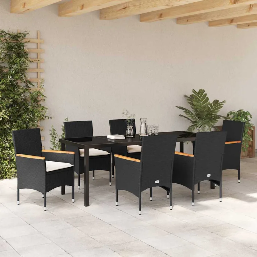 Ensemble de salle à manger pour jardin 7 pcs Noir polyrotin - 4