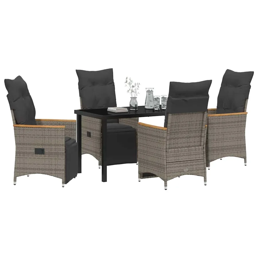 Ensemble de salle à manger pour jardin 5 pcs Gris polyrotin - 3