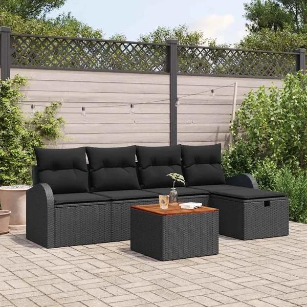 Ensemble de canapé de jardin avec coussin 6 pcs Noir Poly rotin