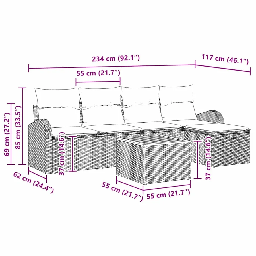 Ensemble de canapé de jardin avec coussin 6 pcs Noir Poly rotin - 13